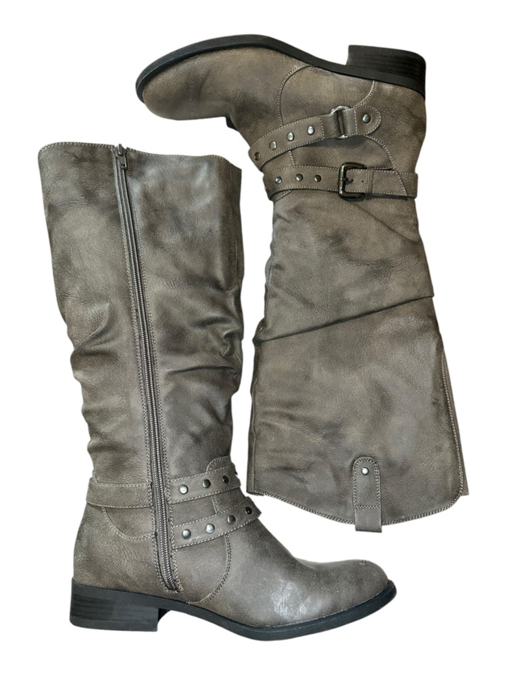 White Mountain Over-the-Knee Buckled Riding Boots - Gray - Picture 9 of 9
